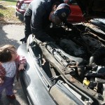 fixing the car...